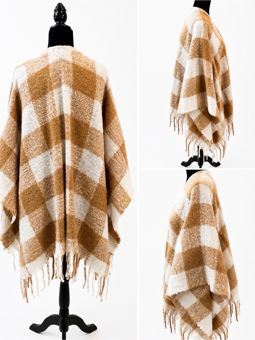 LOFT Beige & White Plaid Fringe Wrap- soft and cozy  EUC - Picture 4 of 6